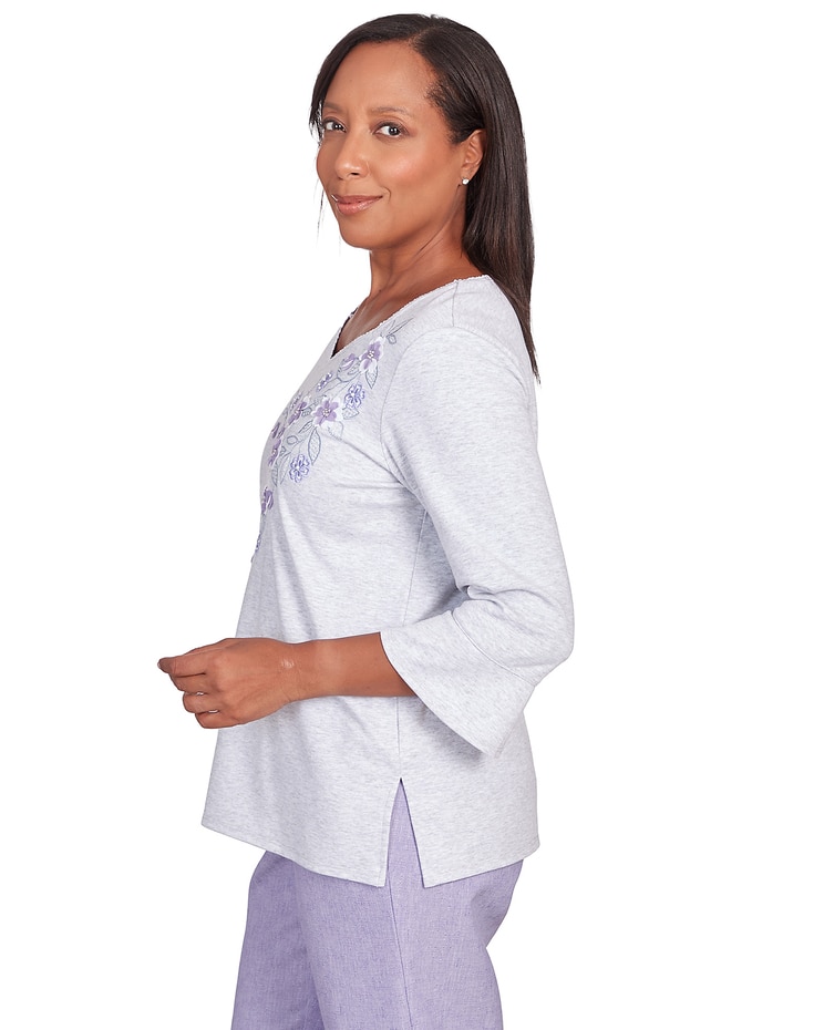 Alfred Dunner® Isn't It Romantic Floral Applique Sweetheart Neck Top image number 4
