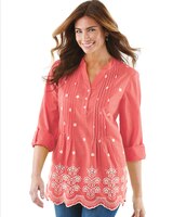 Haband Women's Cotton Embroidered Eyelet Tunic with Pintucks thumbnail number 1