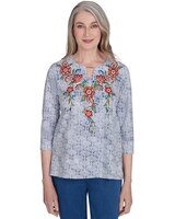 Alfred Dunner® Harvest Moon Textured Floral Embroidered Split Neck Top thumbnail number 1