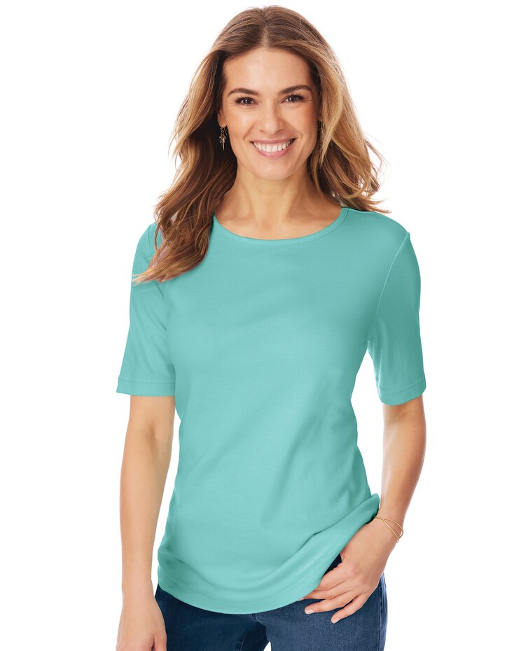 Essential Knit Elbow-Sleeve Curved-Hem Tunic image number 1