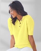 Elbow-Sleeve Linen/Cotton Polo Sweater thumbnail number 1
