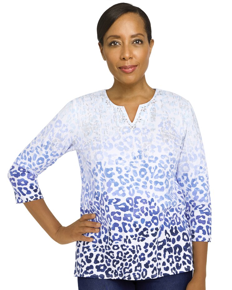 Alfred Dunner® Classic Split Neck Animal Ombre Top image number 1