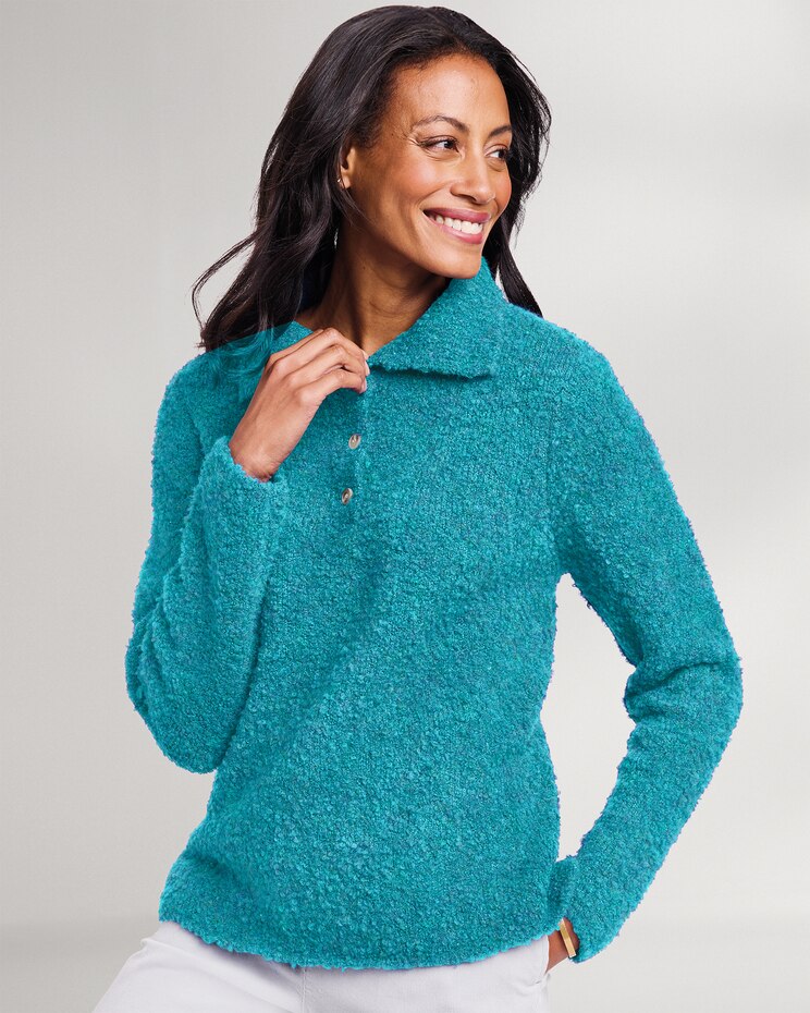 Luxe Bouclé Convertible-Collar Henley image number 1