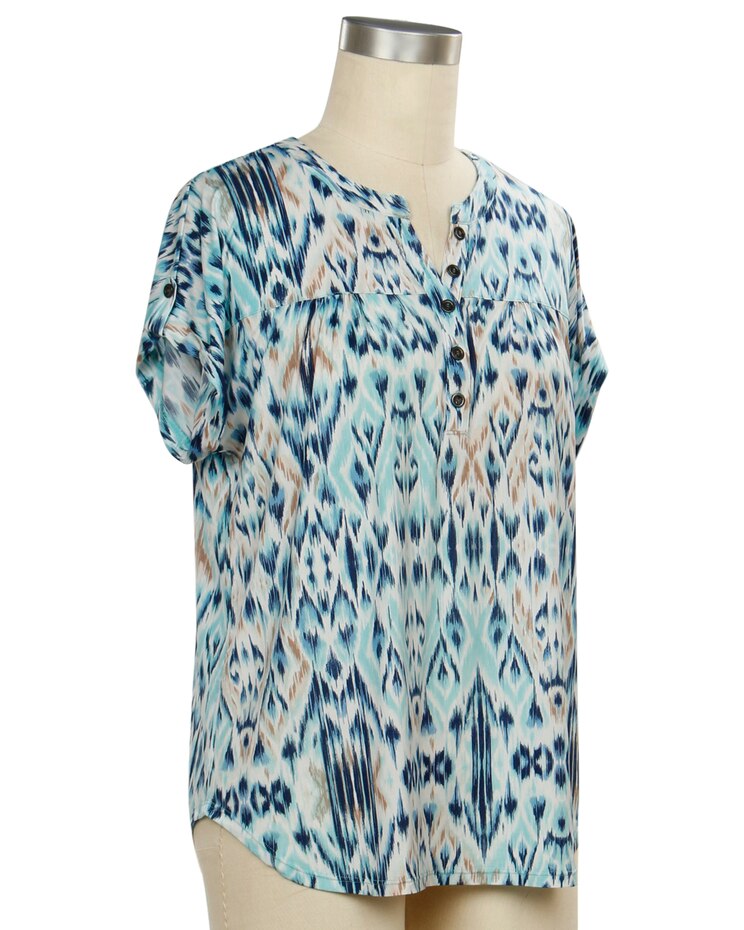 N Touch All Clear Extended Sleeve Henley Patch Print Top image number 1