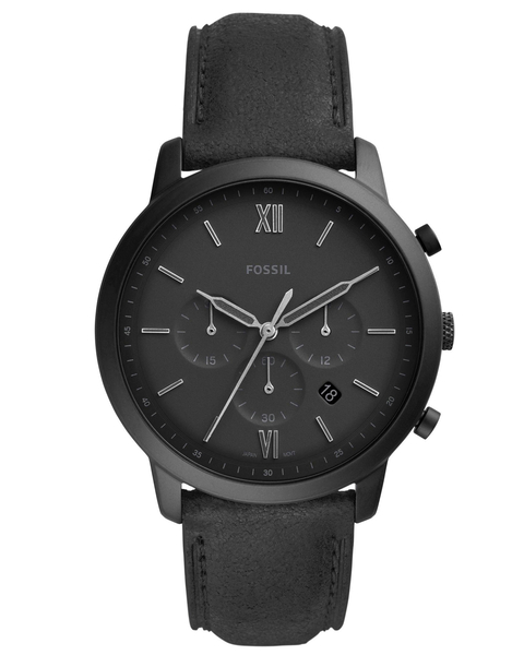 Fossil Neutra Chronograph Black Leather Strap Watch, Black Dial