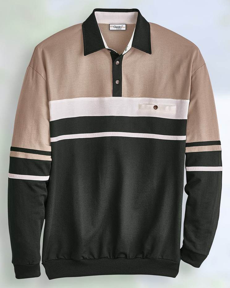 Palmland® Long-Sleeve Horizontal Stripe Polo image number 1