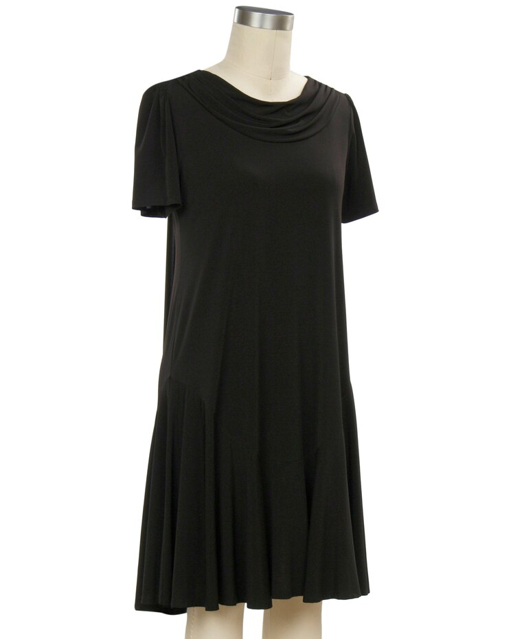 N Touch Short Sleeve Ronin Solid Drape Neck Dress image number 1