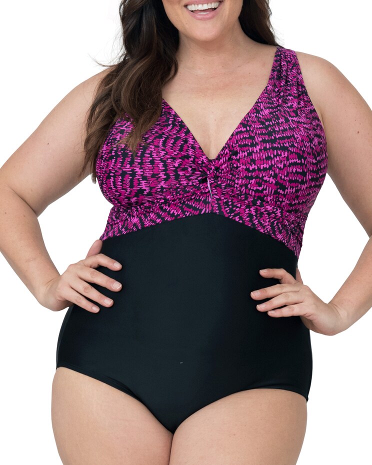 Caribbean Sand Knotted Front One Piece Swimsuit with Tummy Control image number 1