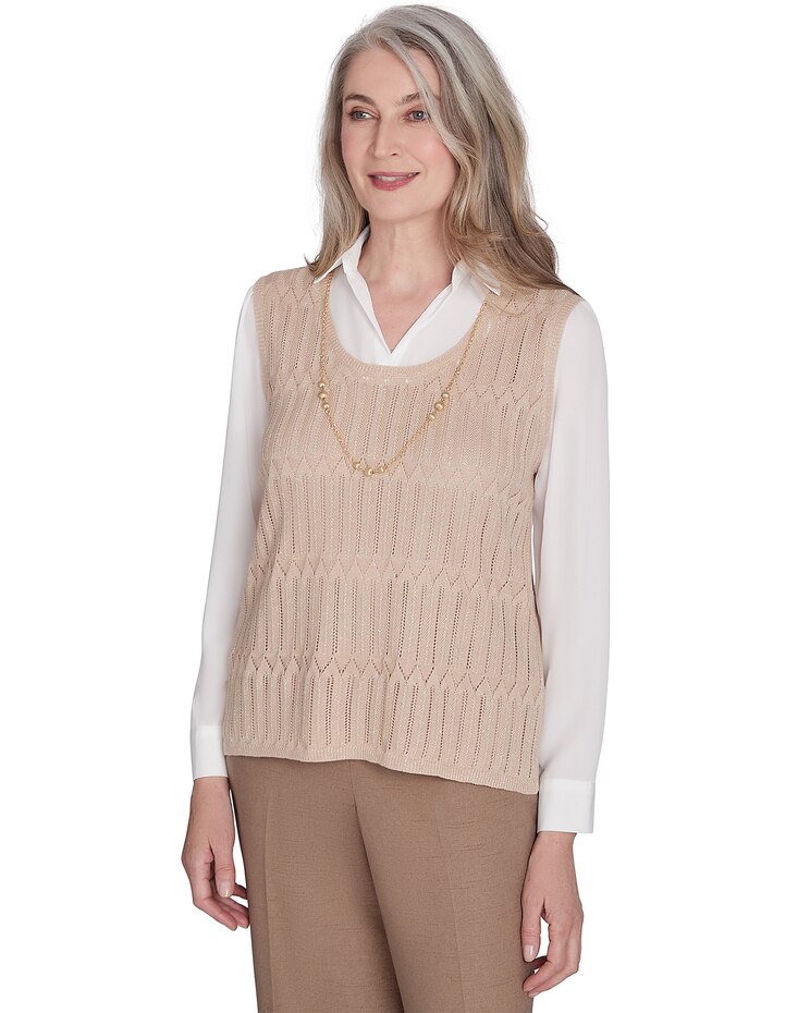 Alfred Dunner® Emerald Isle Two In One Textured Vest with A Detachable Necklace image number 3