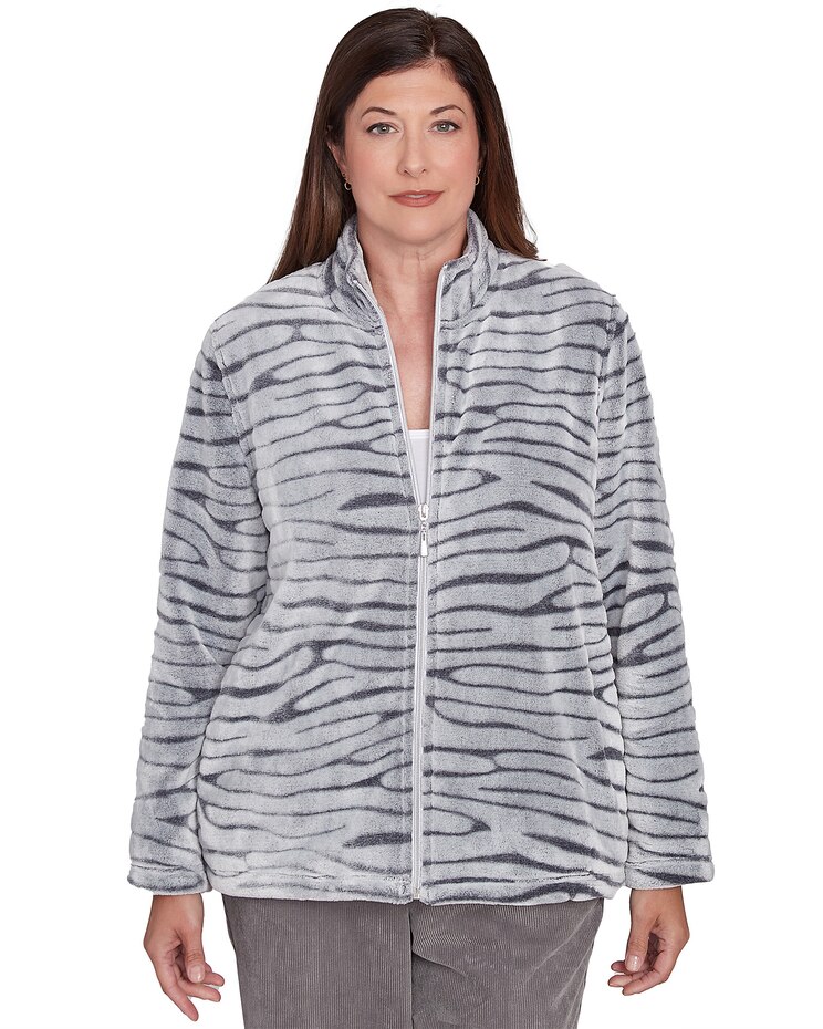 Alfred Dunner® Copenhagen Fuzzy Sculpted Zebra Animal Jacket image number 1
