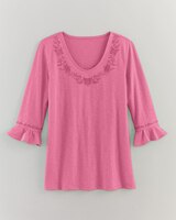Slub Knit Flounce Embroidered Top thumbnail number 1