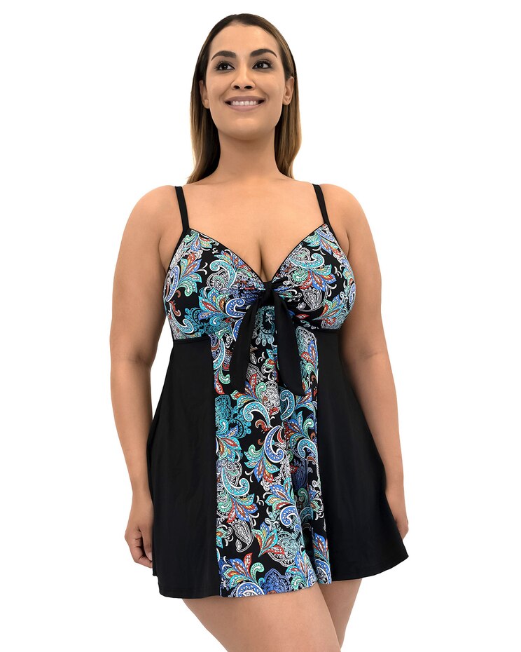 Fit 4 Ur Thighs Whimsical Blocked Vintage Tie Front Dress image number 3