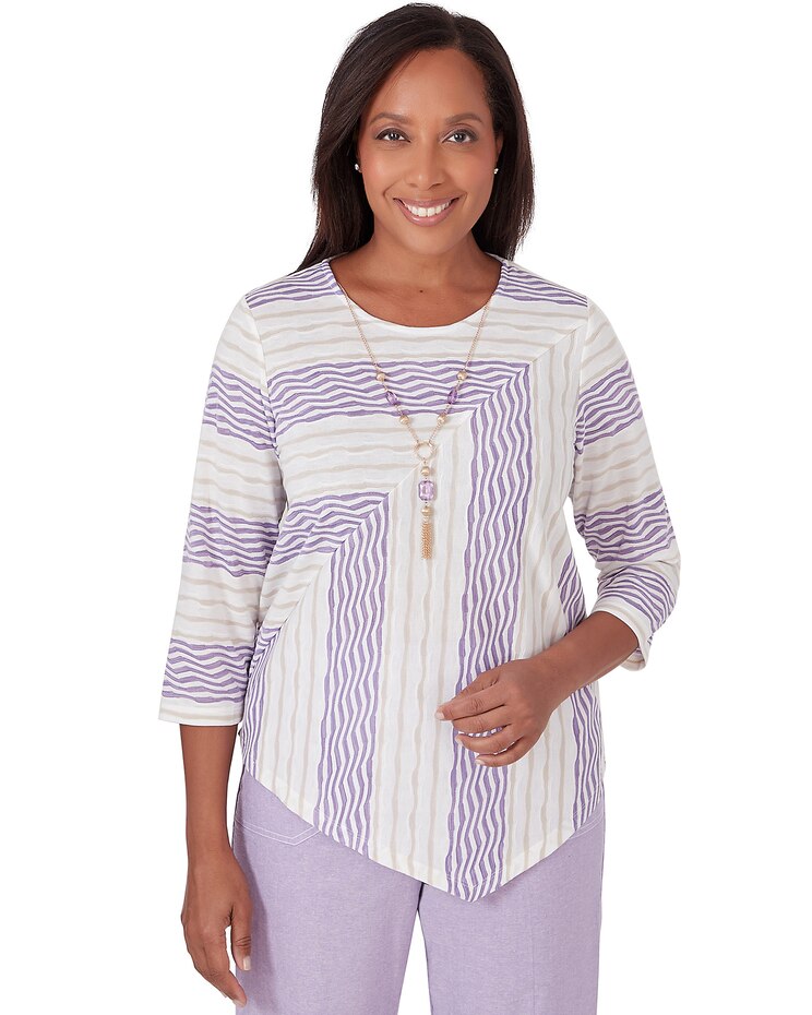 Alfred Dunner® Garden Party Spliced Stripe Texture Top image number 1