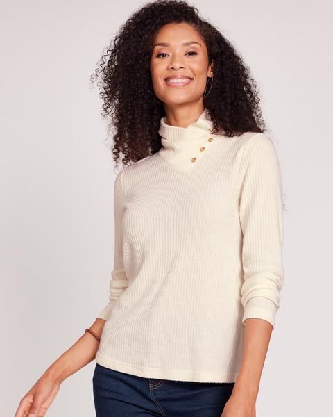 Plush Knit Button Detail Top