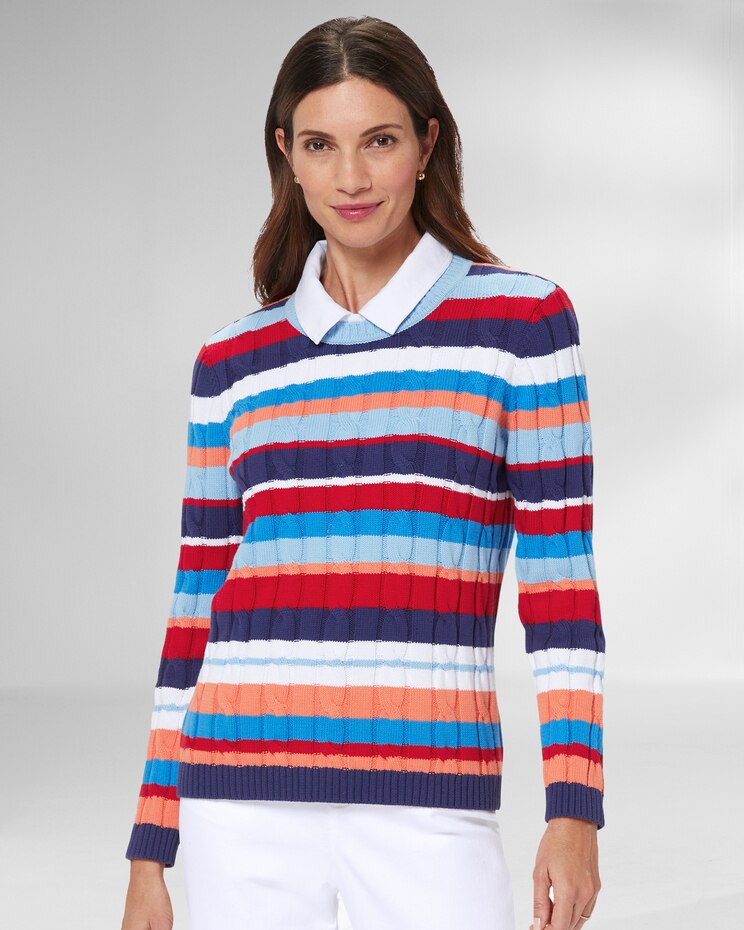 Bayside Cotton Cable Multi-Stripe Sweater image number 1