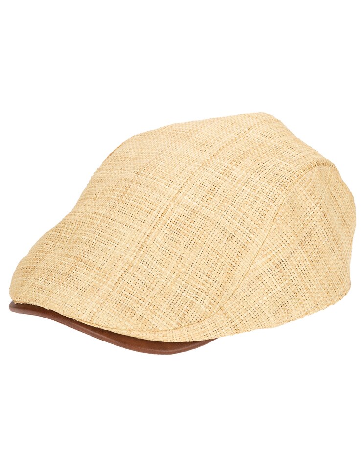 Raffia Driver Cap With Faux Leather Brim image number 1