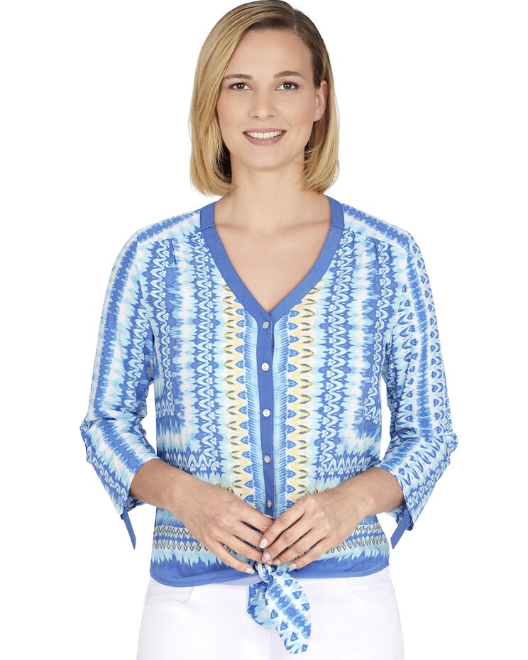 Ruby Rd® Pacific Muse Silk Fuji Ikat Print Shirt image number 1