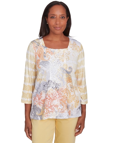 Alfred Dunner® Dress Code Square Neck Paisley Geometric Top