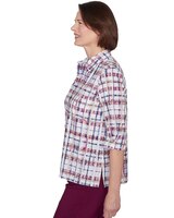 Alfred Dunner® Classics Plaid Cuffed Sleeve Button Down Top thumbnail number 4