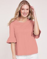 Essential Knit Elbow-Length Flounce-Sleeve Tee thumbnail number 1