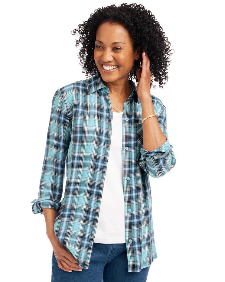 Button-Front Plaid Shirt image number 1