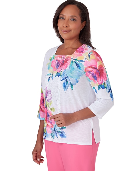 Alfred Dunner® Paradise Island Long Sleeve Flower Lace Top