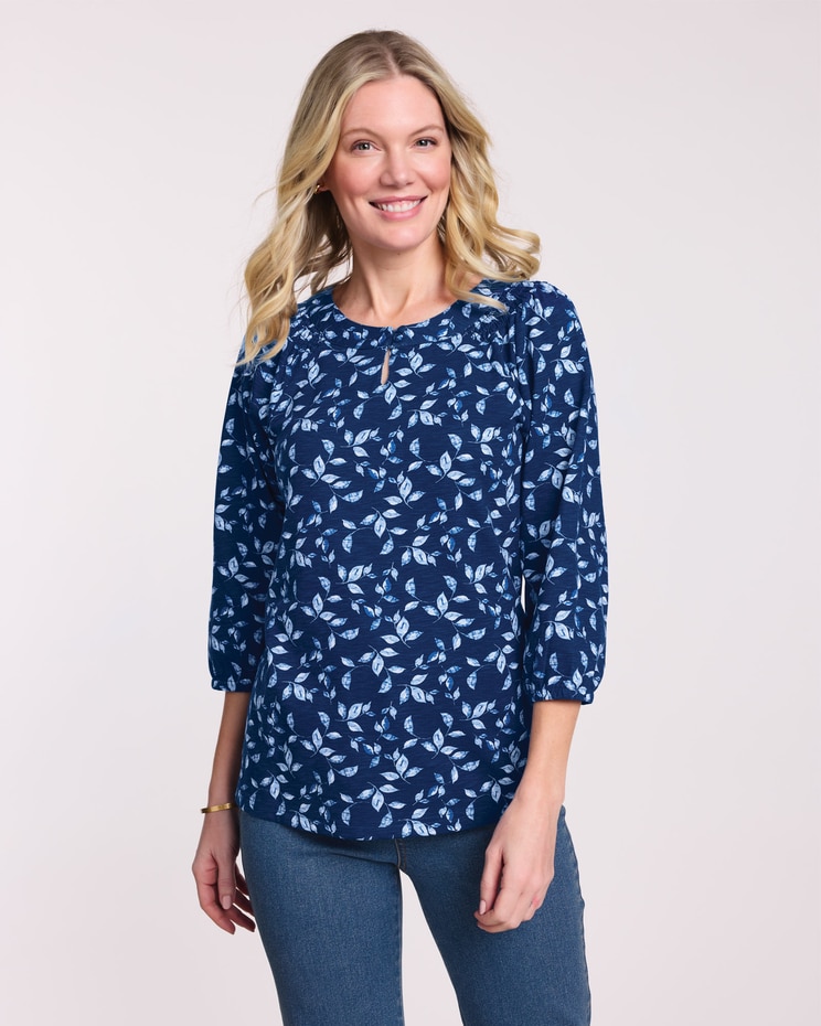 Slub Knit Keyhole Peasant Top image number 1