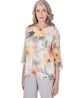 Alfred Dunner® Charleston Watercolor Floral Mesh Top thumbnail number 3