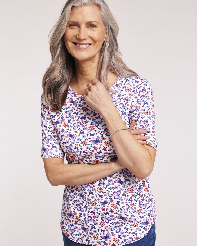 Print Essential Knit Curved Hem Tee image number 1