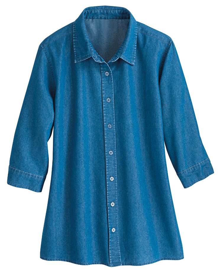 Haband Women's 3/4-Sleeve Denim Blouse image number 1