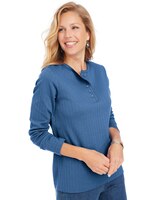 Long Sleeve Pointelle Henley Top thumbnail number 1