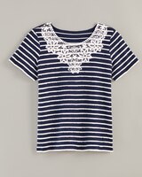 Alfred Dunner® Stripe Lace Yoke Top thumbnail number 2