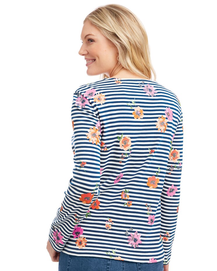 Stripe Floral Knit Top image number 3