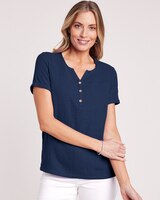 Gauze Short Sleeve Popover Top thumbnail number 1