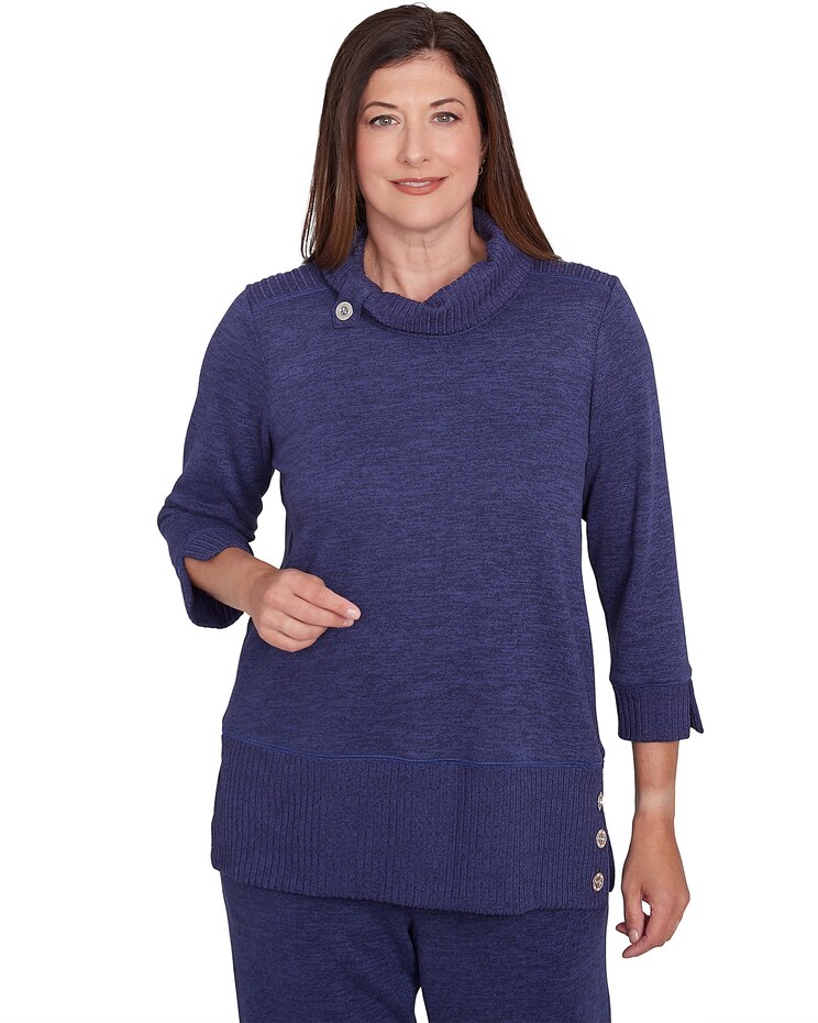 Alfred Dunner® French Quarter Spliced Ribbed Cowl Collar Sweater image number 1