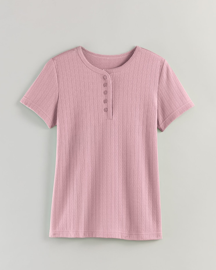 Short Sleeve Pointelle Henley Top image number 1