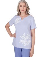 Alfred Dunner® Summer Breeze Mini Stripes Tee with Butterfly Lace Detail thumbnail number 3