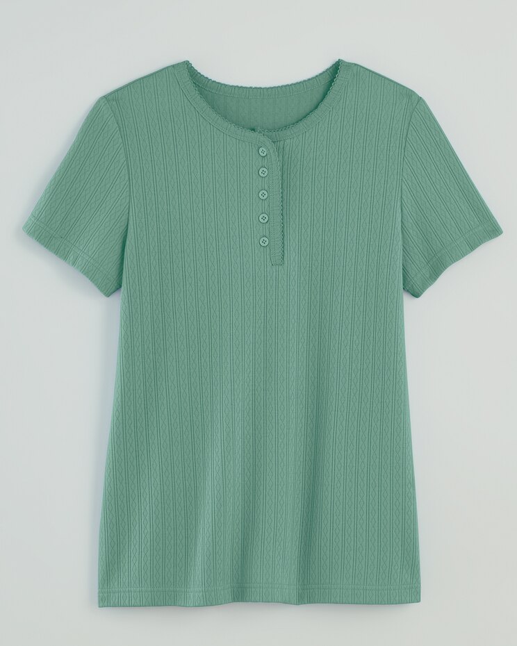 Short Sleeve Pointelle Henley Top image number 2