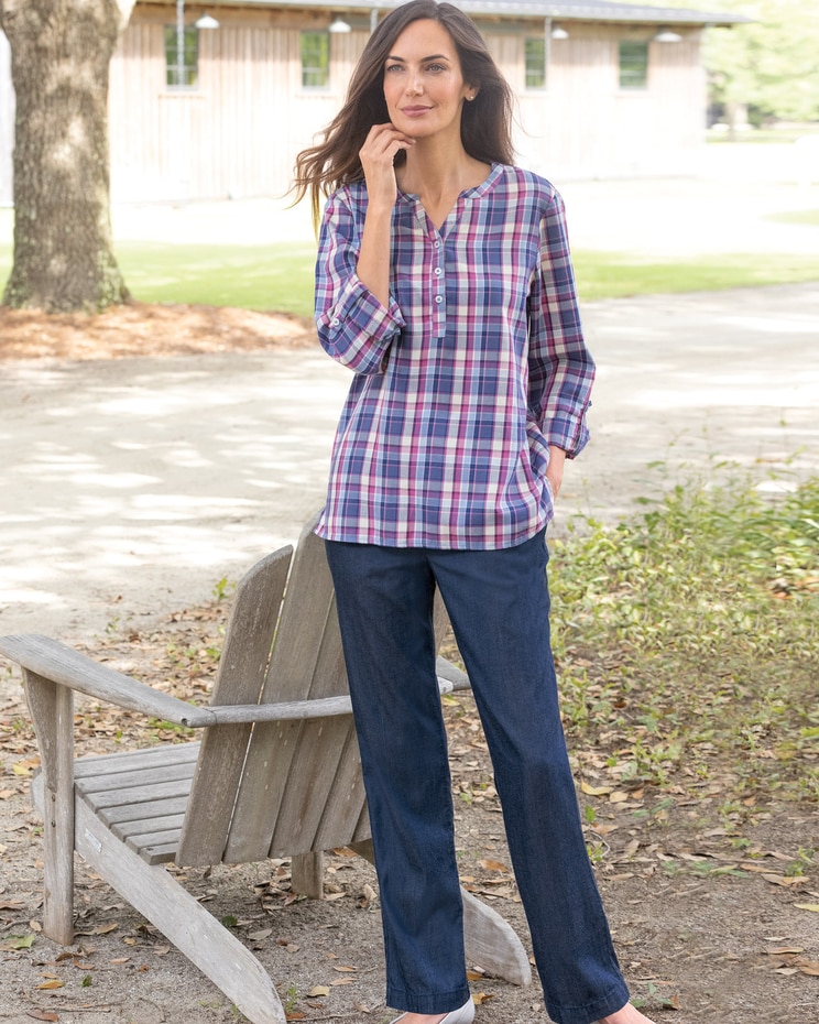Cotton Plaid Y-Neck Popover image number 2