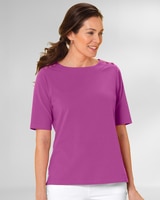 Prima™ Cotton Solid Button-Trim Bateau Tee thumbnail number 1