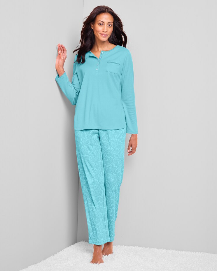 Lace-Print Knit Henley Pajamas image number 1