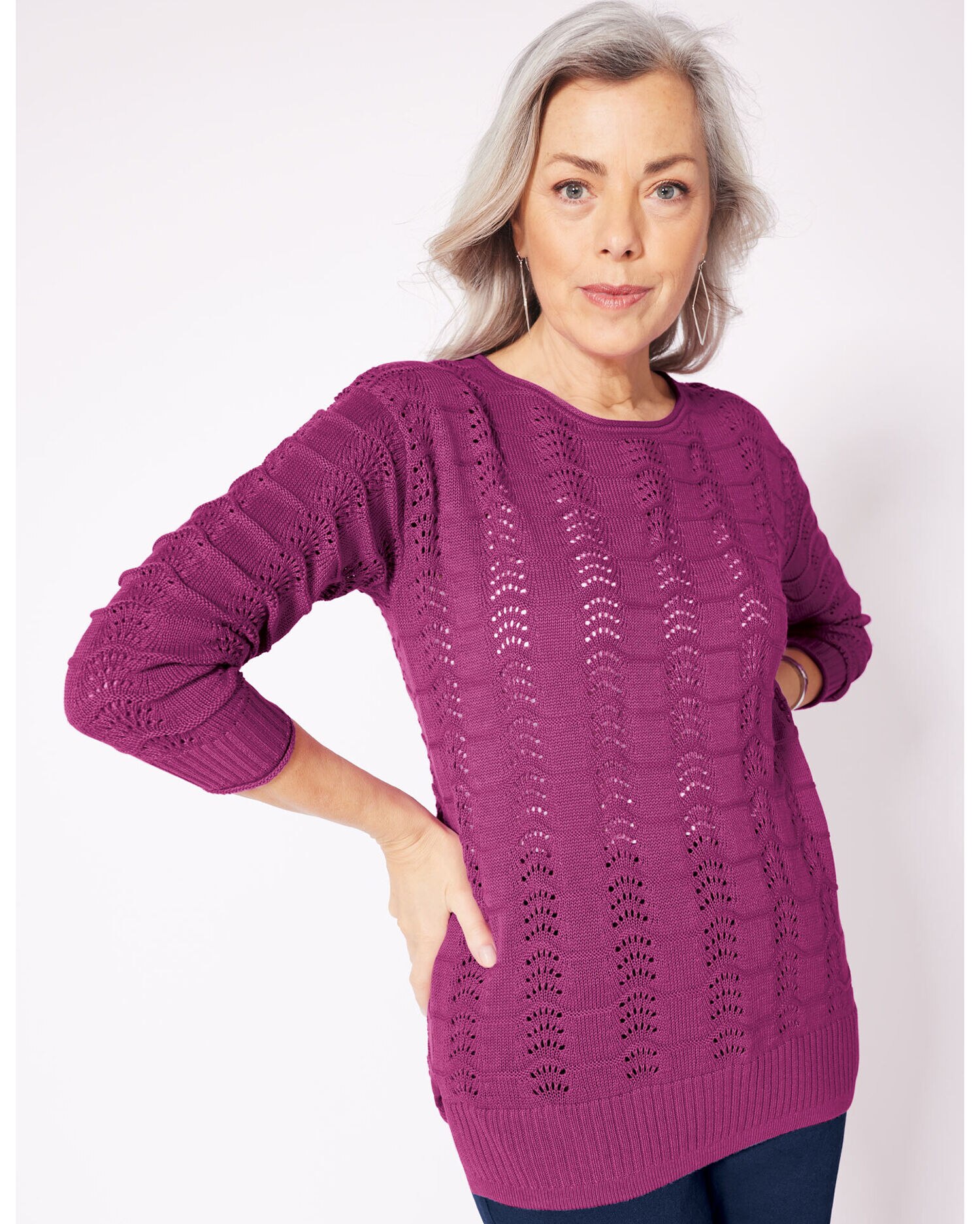 Hi Low Pointelle Pullover