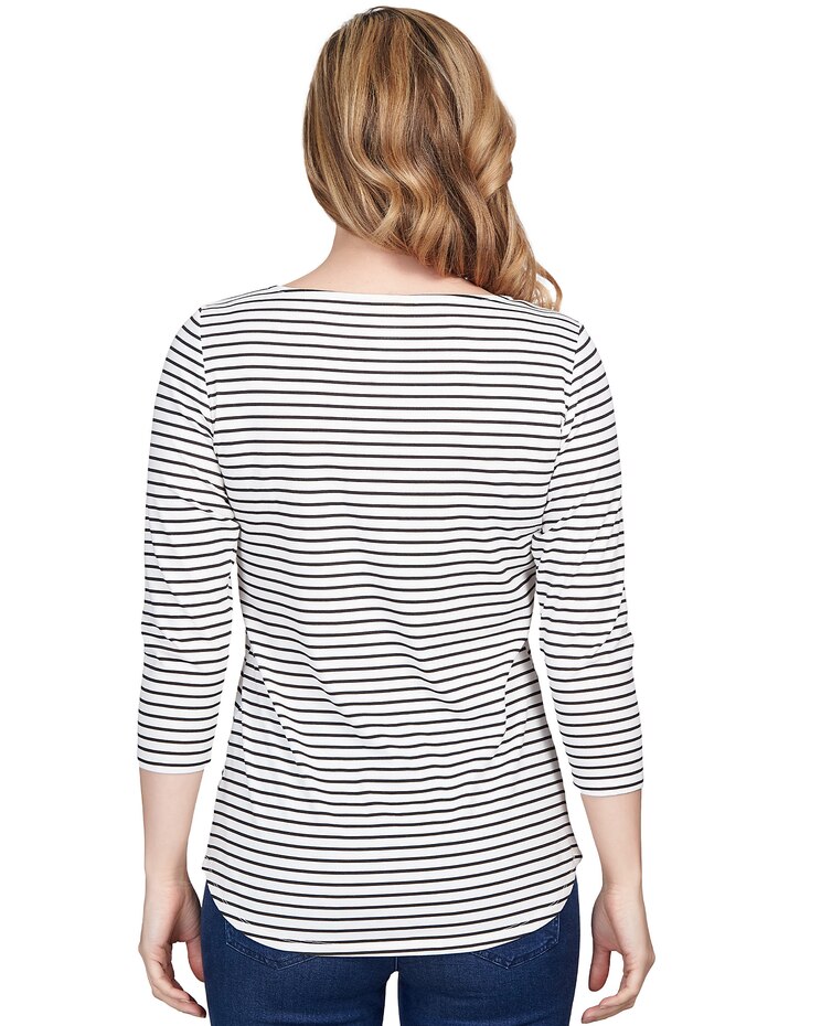 Ruby Rd® Shiny Christmas Tree Striped Three-Quarter Sleeve Tee image number 2