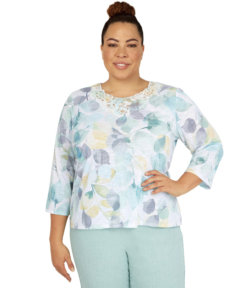Alfred Dunner® Ladylike Watercolor Leaves Print Top image number 1