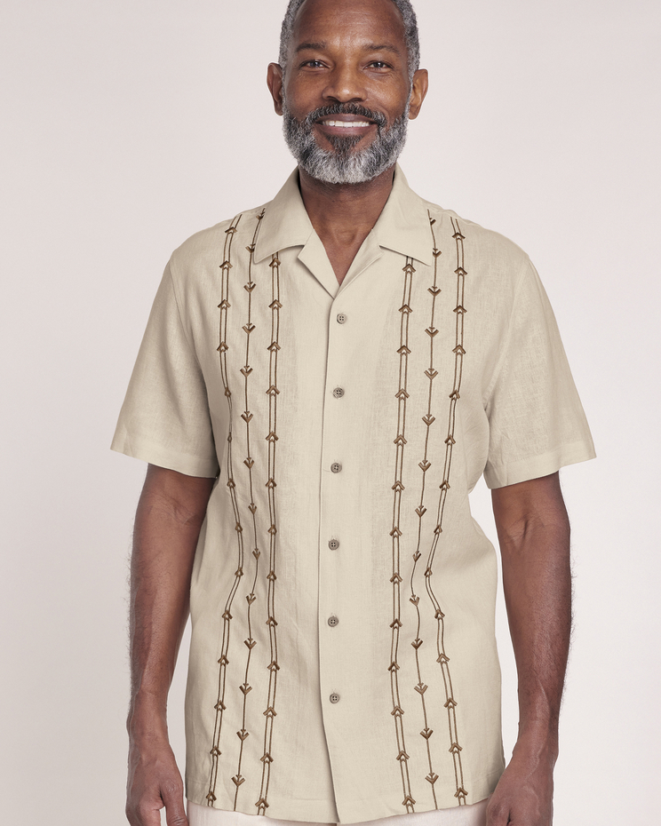 John Blair® Linen Blend Embroidered Shirt image number 1