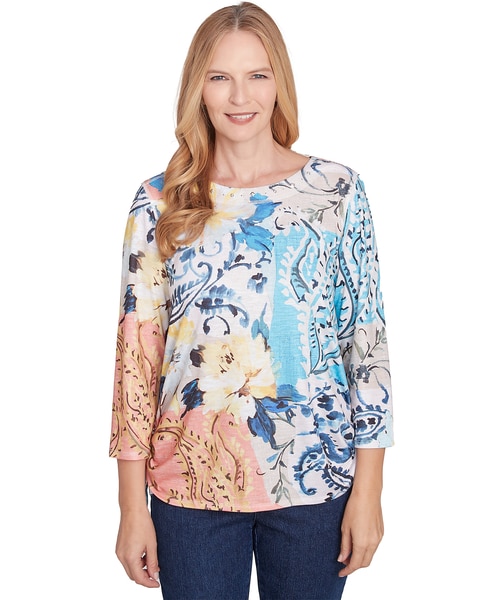 Alfred Dunner® Classics Floral Patch Drawstring Top