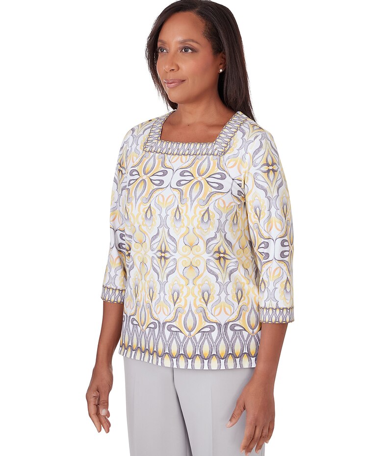 Alfred Dunner® Charleston Medallion Border Top with Square Neckline image number 3