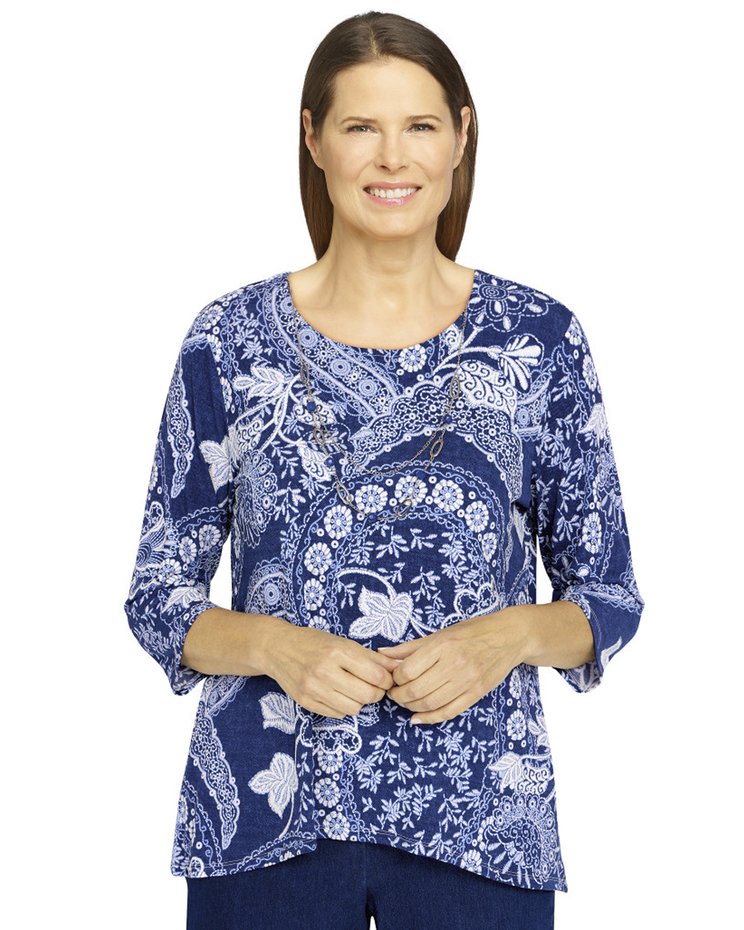 Alfred Dunner® Bright Idea Paisley Floral Knit Top image number 1