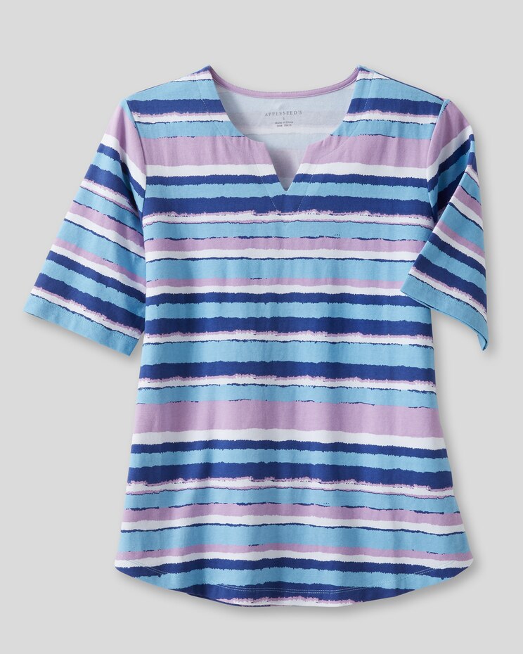 Prima™ Cotton Painted-Stripe Notch-Neck Tee image number 3