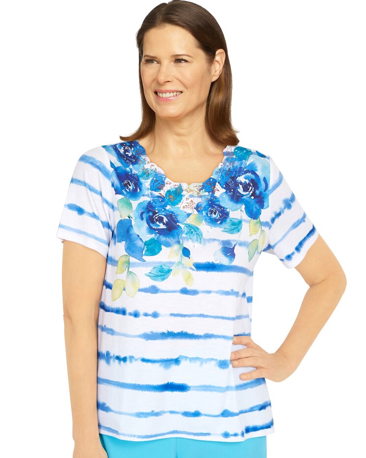 Alfred Dunner® Cool Vibrations Floral Stripe Top image number 1